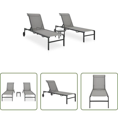 vidaXL Tumbonas con respaldo ajustable - Tumbonas con mesa 2 unidades textilene y acero