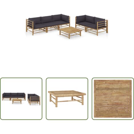 vidaXL Tumbonas de exterior -  Set de muebles de jardín 6 piezas bambú con cojines gris oscuro