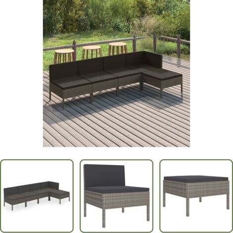 vidaXL Tumbonas de jardín -  Set de muebles de jardín 5 pzas y cojines ratán sintético gris