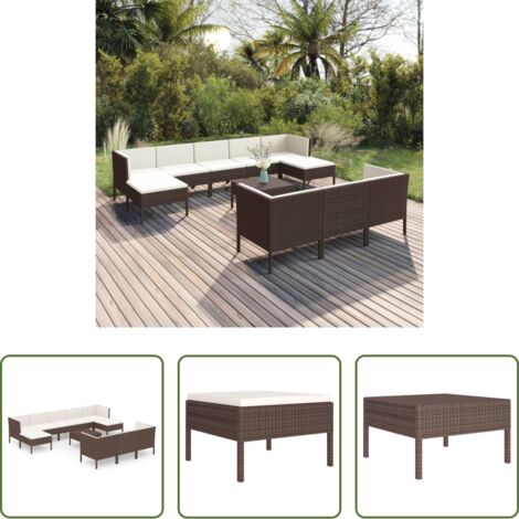 vidaXL Tumbonas de jardín -  Set muebles de jardín 11 pzas y cojines ratán sintético marrón
