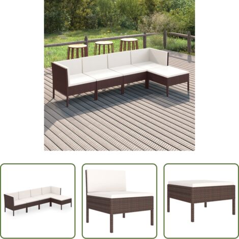 vidaXL Tumbonas de jardín -  Set muebles de jardín 5 pzas y cojines ratán sintético marrón