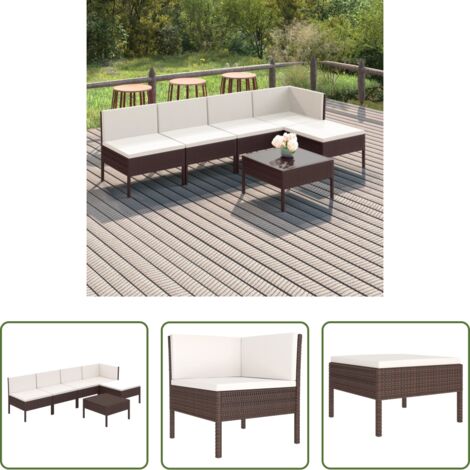 vidaXL Tumbonas de jardín -  Set muebles de jardín 6 pzas y cojines ratán sintético marrón