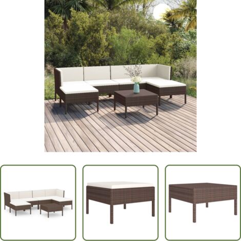 vidaXL Tumbonas de jardín -  Set muebles de jardín 7 pzas y cojines ratán sintético marrón