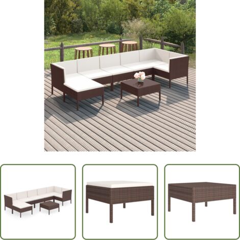 vidaXL Tumbonas de jardín -  Set muebles de jardín 8 pzas y cojines ratán sintético marrón