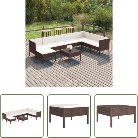 vidaXL Tumbonas de jardín -  Set muebles de jardín 9 pzas y cojines ratán sintético marrón