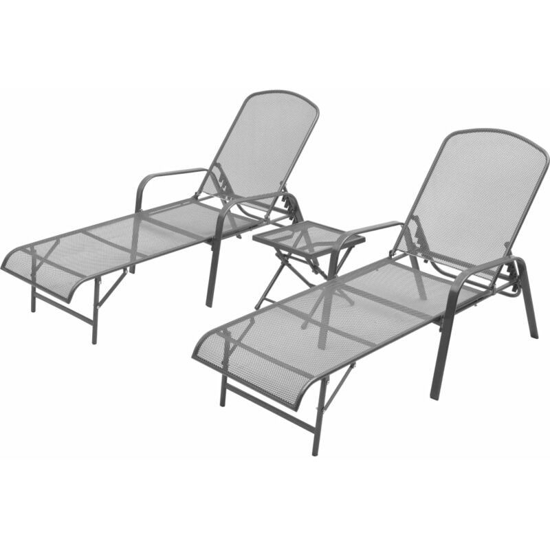 

vidaXL Tumbonas con mesita 2 unidades acero gris antracita - Antracita