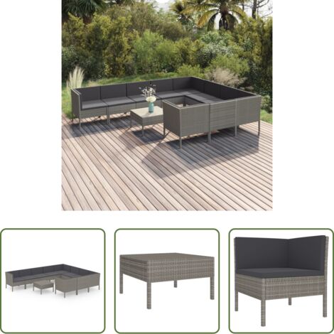 vidaXL Tumbonas -  Set de muebles de jardín 11 pzas y cojines ratán sintético gris