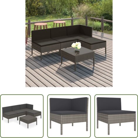 vidaXL Tumbonas -  Set de muebles de jardín 5 pzas y cojines ratán sintético gris