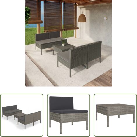 vidaXL Tumbonas -  Set de muebles de jardín 5 pzas y cojines ratán sintético gris