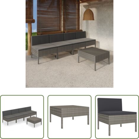 vidaXL Tumbonas -  Set de muebles de jardín 5 pzas y cojines ratán sintético gris