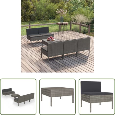 vidaXL Tumbonas -  Set de muebles de jardín 6 pzas y cojines ratán sintético gris