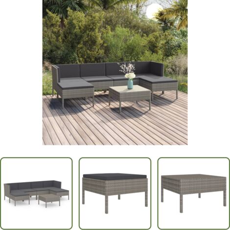 vidaXL Tumbonas -  Set de muebles de jardín 7 pzas y cojines ratán sintético gris