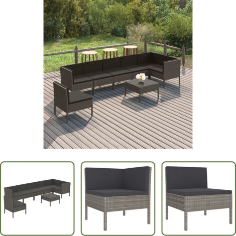 vidaXL Tumbonas -  Set de muebles de jardín 8 pzas y cojines ratán sintético gris