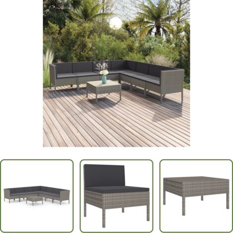 vidaXL Tumbonas -  Set de muebles de jardín 8 pzas y cojines ratán sintético gris