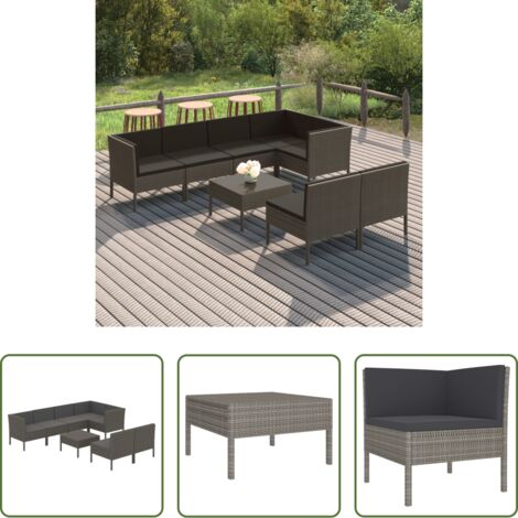 vidaXL Tumbonas -  Set de muebles de jardín 8 pzas y cojines ratán sintético gris