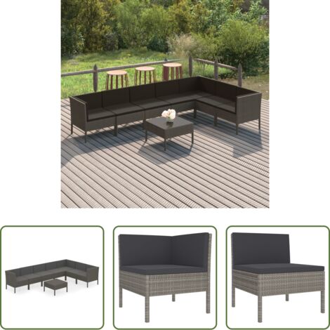 vidaXL Tumbonas -  Set de muebles de jardín 8 pzas y cojines ratán sintético gris