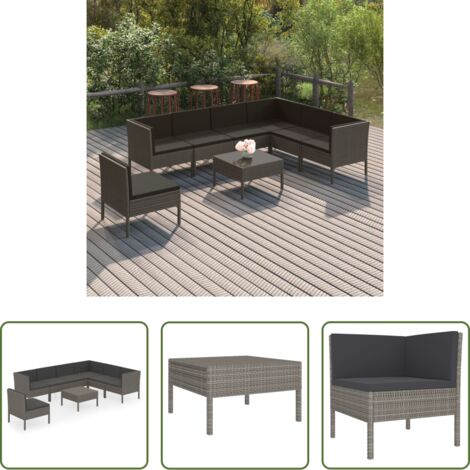 vidaXL Tumbonas -  Set de muebles de jardín 8 pzas y cojines ratán sintético gris