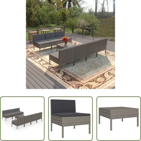 vidaXL Tumbonas -  Set de muebles de jardín 8 pzas y cojines ratán sintético gris