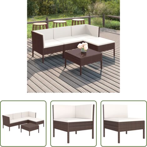 vidaXL Tumbonas -  Set muebles de jardín 5 pzas y cojines ratán sintético marrón