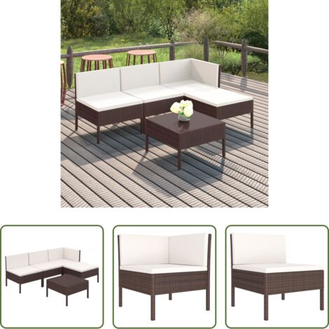vidaXL Tumbonas -  Set muebles de jardín 5 pzas y cojines ratán sintético marrón