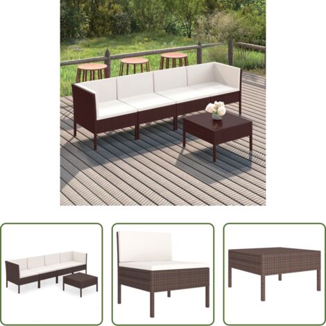 vidaXL Tumbonas -  Set muebles de jardín 5 pzas y cojines ratán sintético marrón