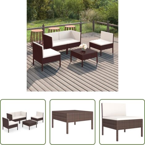 vidaXL Tumbonas -  Set muebles de jardín 5 pzas y cojines ratán sintético marrón
