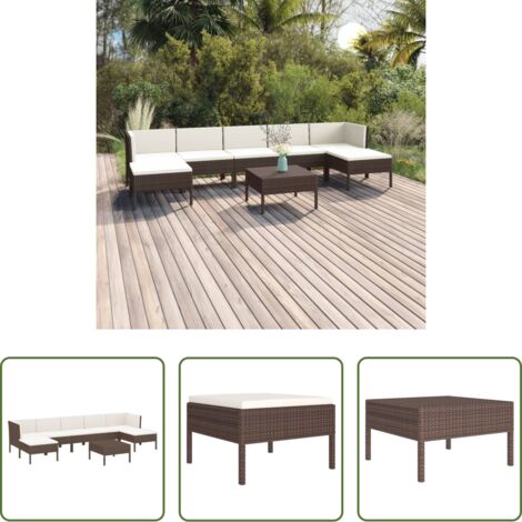 vidaXL Tumbonas -  Set muebles de jardín 8 pzas y cojines ratán sintético marrón