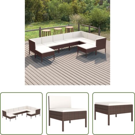 vidaXL Tumbonas -  Set muebles de jardín 9 pzas y cojines ratán sintético marrón