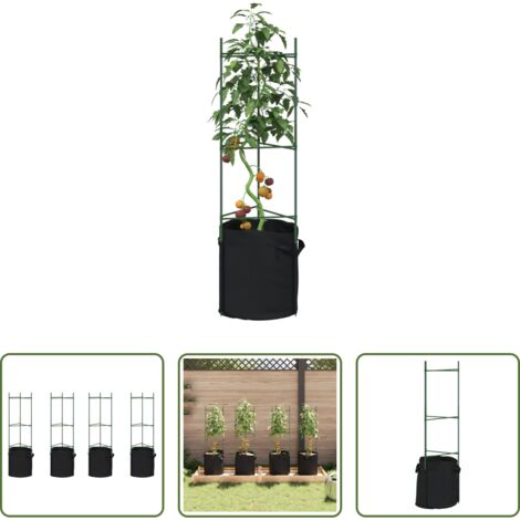 vidaXL Tutores para enredaderas -  Tutores para tomates con bolsa 4 uds de acero y PP 116 cm