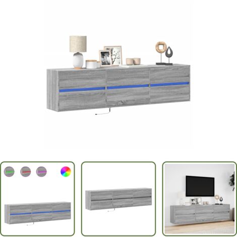 vidaXL TV a parete con luci RGB -  Mobile TV a Parete con LED Grigio Sonoma 180x31x45 cm