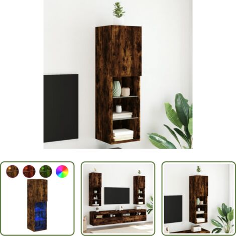 vidaXL TV a parete -  Mobile TV con Luci LED Rovere Fumo 30,5x30x102 cm
