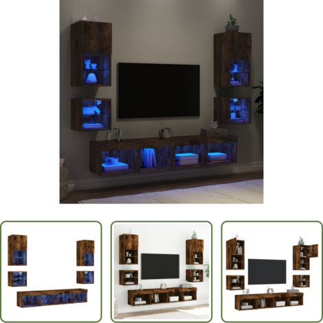 vidaXL TV a parete -  Mobili TV a Muro con LED 8pz Rovere Fumo in Legno Multistrato