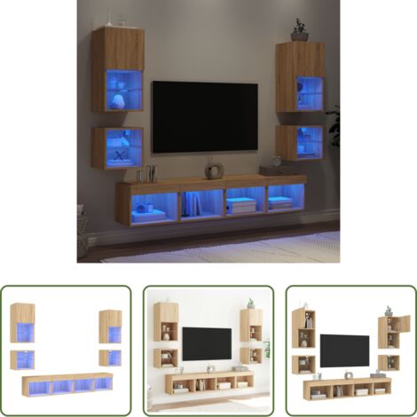 vidaXL TV a parete -  Mobili TV a Muro con LED 8pz Rovere Sonoma Legno Multistrato