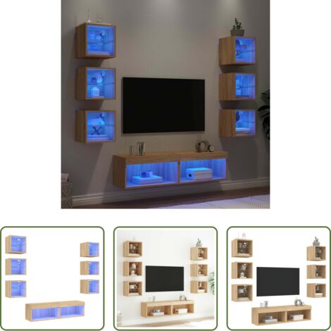 vidaXL TV a parete -  Mobili TV a Muro con LED 8pz Rovere Sonoma Legno Multistrato