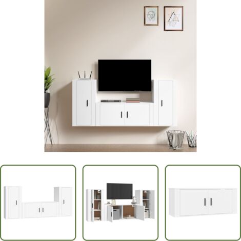 vidaXL TV a parete -  Set Mobili Porta TV 3 pz Bianco in Legno Multistrato