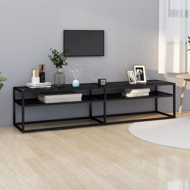 Vidaxl - Tv Cabinet Black Marble 180x40x40.5 Cm Tempered Glass