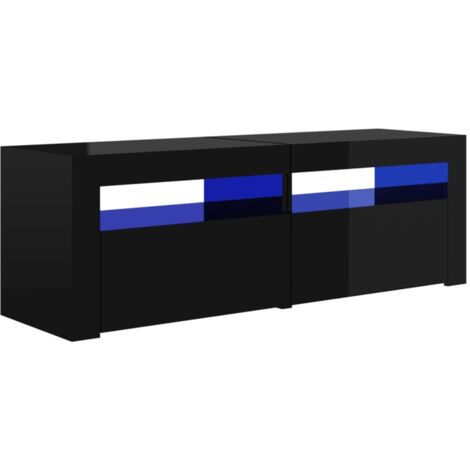 main image of "vidaXL TV Cabinet with LED Lights High Gloss Black 120x35x40 cm - Black"