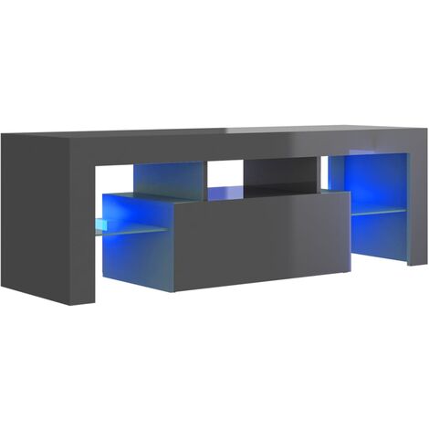 main image of "vidaXL TV Cabinet with LED Lights High Gloss Grey 120x35x40 cm - Grey"