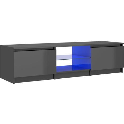 main image of "vidaXL TV Cabinet with LED Lights High Gloss Grey 140x40x35.5 cm - Grey"