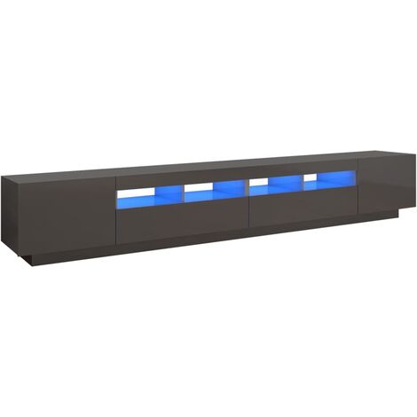 main image of "vidaXL TV Cabinet with LED Lights High Gloss Grey 260x35x40 cm - Grey"