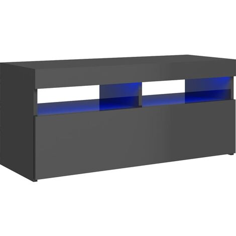 main image of "vidaXL TV Cabinet with LED Lights High Gloss Grey 90x35x40 cm - Grey"