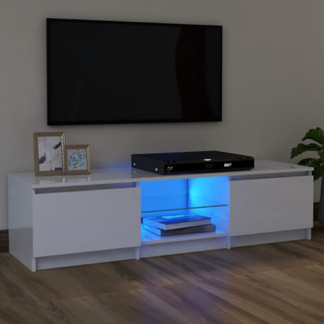 main image of "vidaXL TV Cabinet with LED Lights High Gloss White 120x30x35.5 cm - White"