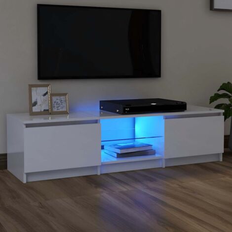 main image of "vidaXL TV Cabinet with LED Lights High Gloss White 140x40x35.5 cm - White"