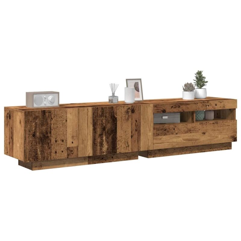 Vidaxl - Tv Cabinet With Led Lights Old Wood 180x35x40 Cm Engineered Wood