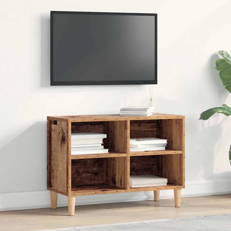 Tv Cabinet With Wooden Leg Old Wood 69.5x30x50 Cm Vidaxl