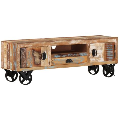 vidaXL TV Cabinet with Wheels 110x30x37 cm Solid Reclaimed Wood - Brown