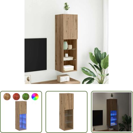 vidaXL TV con luces -  Mueble para TV con luces LED roble artesanal 30,5x30x102 cm