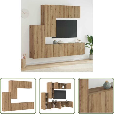 vidaXL TV da parete -  Unità TV da Parete 5 pcs Rovere artigianale Legno multistrato