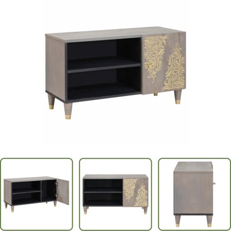 vidaXL TV in mango -  Mobile TV Grigio 80 x 33 x 46 cm Legno di mango massello