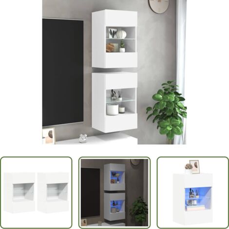 vidaXL TV -  Mobili da parete con luci LED per TV 2pz Bianchi 40x30x60,5 cm
